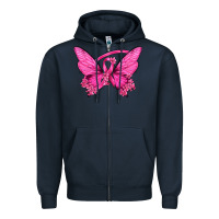 Navy Breast Cancer Butterfly Zipper Hoodie - texasbilliewilder