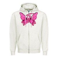 Oatmeal Heather Breast Cancer Butterfly Zipper Hoodie - texasbilliewilder