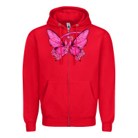 Red Breast Cancer Butterfly Zipper Hoodie - texasbilliewilder