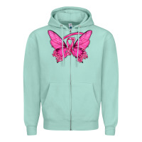 Seafoam Breast Cancer Butterfly Zipper Hoodie - texasbilliewilder