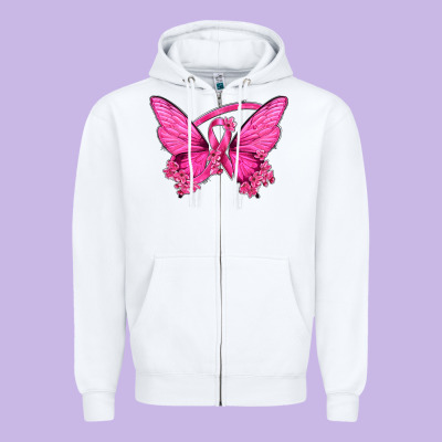 Breast Cancer Butterfly Zipper Hoodie Designed By Texasbilliewilder