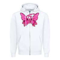 White Breast Cancer Butterfly Zipper Hoodie - texasbilliewilder