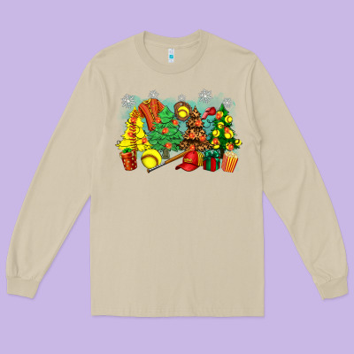 Christmas Trees With Softball Long Sleeve Tee Designed By Zillion Design Studio