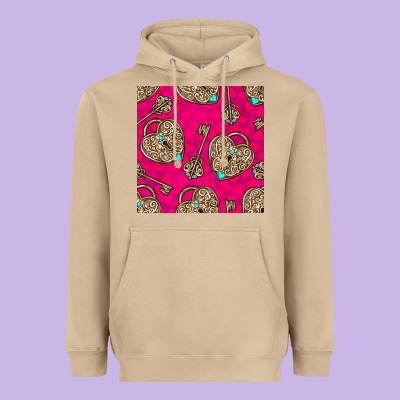 Valentines Day Lock And Key Seamless Pattern Heavyweight Hoodie Designed By Bundleandbundleshop