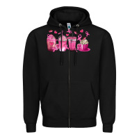 Black Breast Cancer Coffee Cups Zipper Hoodie - texasbilliewilder