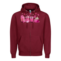 Burgundy Breast Cancer Coffee Cups Zipper Hoodie - texasbilliewilder