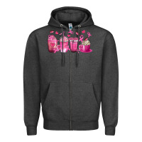 Charcoal Heather Breast Cancer Coffee Cups Zipper Hoodie - texasbilliewilder