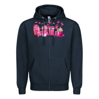 Navy Breast Cancer Coffee Cups Zipper Hoodie - texasbilliewilder
