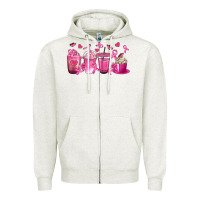 Oatmeal Heather Breast Cancer Coffee Cups Zipper Hoodie - texasbilliewilder