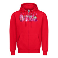 Red Breast Cancer Coffee Cups Zipper Hoodie - texasbilliewilder