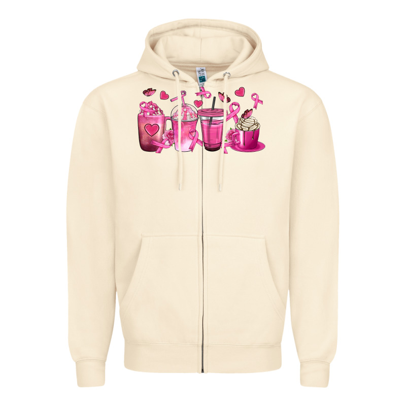 Breast Cancer Coffee Cups Zipper Hoodie by texasbilliewilder | Teevron