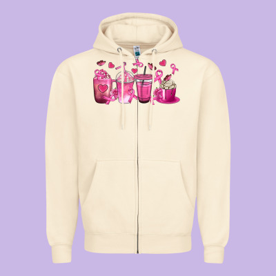 Breast Cancer Coffee Cups Zipper Hoodie Designed By Texasbilliewilder
