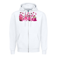 White Breast Cancer Coffee Cups Zipper Hoodie - texasbilliewilder
