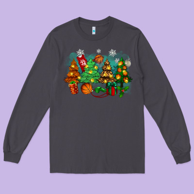 Christmas Trees With Basketball Long Sleeve Tee Designed By Zillion Design Studio