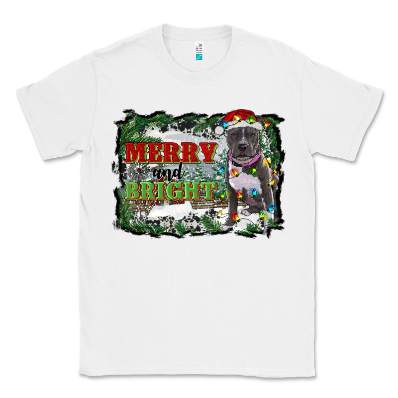 Merry And Bright Pitbull With Farm Classic Tee by RanaPortraitStore | Teevron