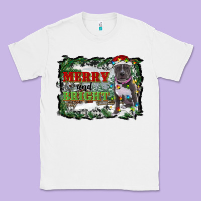 Merry And Bright Pitbull With Farm Classic Tee Designed By Ranaportraitstore