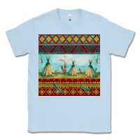 Dusty Blue teepe tent dreamcatcher totem pole seamless patter Classic Tee - FaDigitalArtStudio