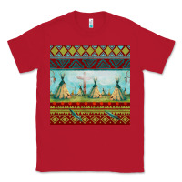 Red teepe tent dreamcatcher totem pole seamless patter Classic Tee - FaDigitalArtStudio