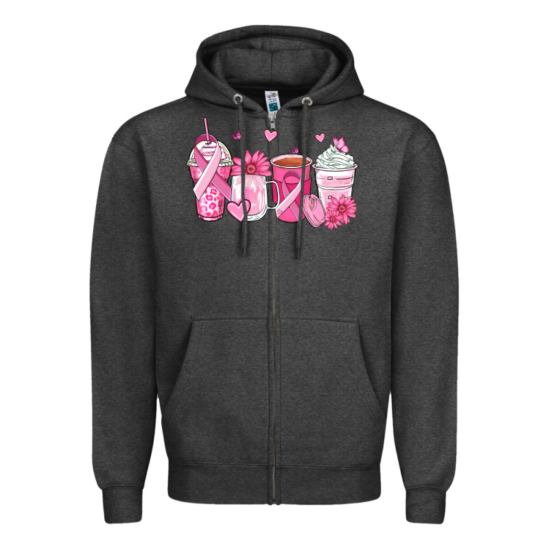 Breast Cancer Coffee Cups Zipper Hoodie by Zillion Design Studio | Teevron