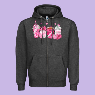 Breast Cancer Coffee Cups Zipper Hoodie Designed By Zillion Design Studio
