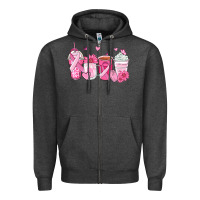 Charcoal Heather breast cancer coffee cups Zipper Hoodie - Zillion Design Studio