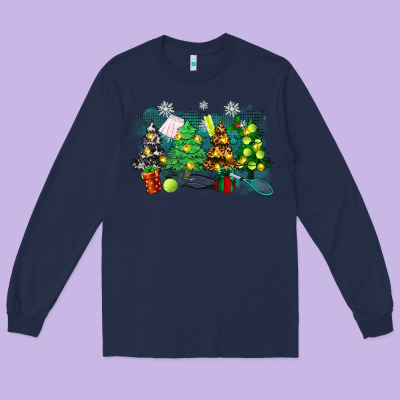 Christmas Trees With Tennis Long Sleeve Tee Designed By Zillion Design Studio