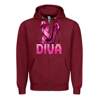 Burgundy Breast Cancer Diva Ribbon and Heels Zipper Hoodie - texasbilliewilder