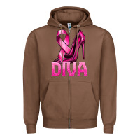 Chestnut Breast Cancer Diva Ribbon and Heels Zipper Hoodie - texasbilliewilder