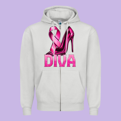 Breast Cancer Diva Ribbon And Heels Zipper Hoodie Designed By Texasbilliewilder