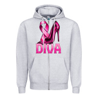 Heather Grey Breast Cancer Diva Ribbon and Heels Zipper Hoodie - texasbilliewilder