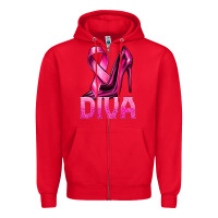 Red Breast Cancer Diva Ribbon and Heels Zipper Hoodie - texasbilliewilder