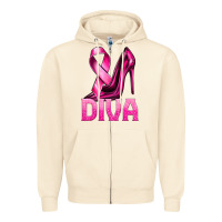 Sandshell Breast Cancer Diva Ribbon and Heels Zipper Hoodie - texasbilliewilder