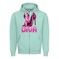 Seafoam Breast Cancer Diva Ribbon and Heels Zipper Hoodie - texasbilliewilder