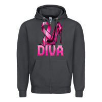 Smoke Breast Cancer Diva Ribbon and Heels Zipper Hoodie - texasbilliewilder