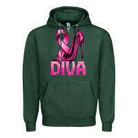 Sports Green Breast Cancer Diva Ribbon and Heels Zipper Hoodie - texasbilliewilder