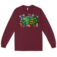 Burgundy christmas trees with hockey Long Sleeve Tee - Zillion Design Studio