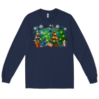 Navy christmas trees with hockey Long Sleeve Tee - Zillion Design Studio