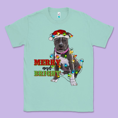 Merry And Bright Pitbull Classic Tee Designed By Ranaportraitstore