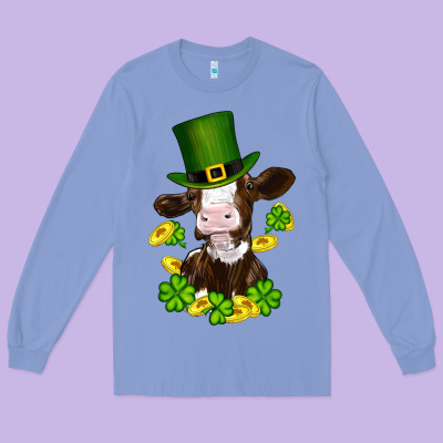 Long Sleeve Tee st patricks day cow