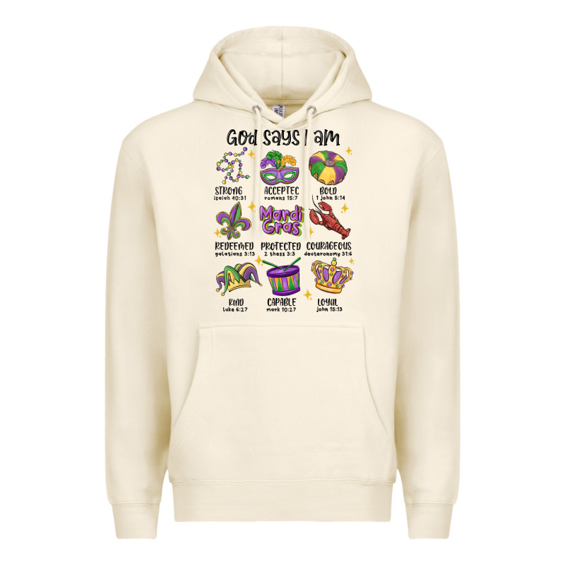 God Says I Am Mardi Gras Premium Hoodie by MaliasSmallBusiness | Teevron