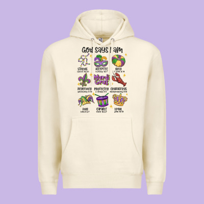 God Says I Am Mardi Gras Premium Hoodie Designed By Maliassmallbusiness