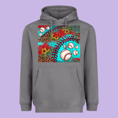 Baseball Leopard Turquoise Sunflower Heavyweight Hoodie Designed By Jahusdesignshop