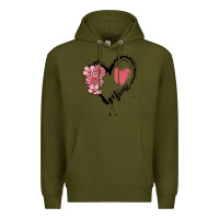 Army Green mimi flower heart Premium Hoodie - MaliasSmallBusiness