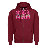 Burgundy Breast Cancer Gnomes Zipper Hoodie - texasbilliewilder