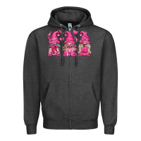 Charcoal Heather Breast Cancer Gnomes Zipper Hoodie - texasbilliewilder