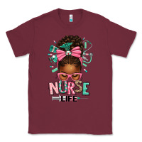 Burgundy afro messy bun nurse life Classic Tee - texasbilliewilder