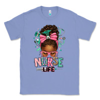 Colony Blue afro messy bun nurse life Classic Tee - texasbilliewilder