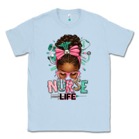 Dusty Blue afro messy bun nurse life Classic Tee - texasbilliewilder