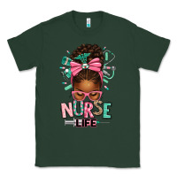 Sports Green afro messy bun nurse life Classic Tee - texasbilliewilder