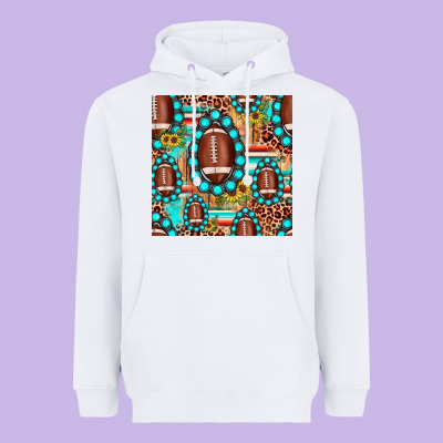 Football Leopard Turquoise Gemstone Sunflower Seamless Pattern Heavyweight Hoodie Designed By Jahusdesignshop